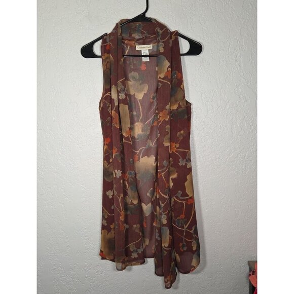 Coldwater Creek Open Front Sheer Sleeveless Floral Brown XL - Picture 1 of 5